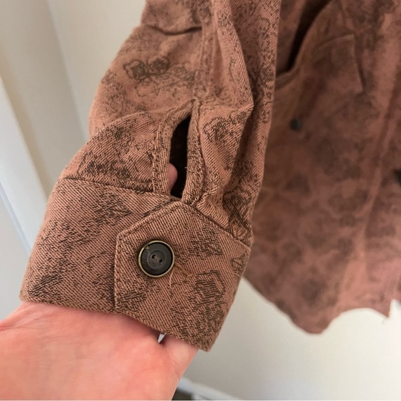 Free People Rusty Brown Boho Tapestry Print Victorian Button Down Coat Sz Small - Picture 7 of 14